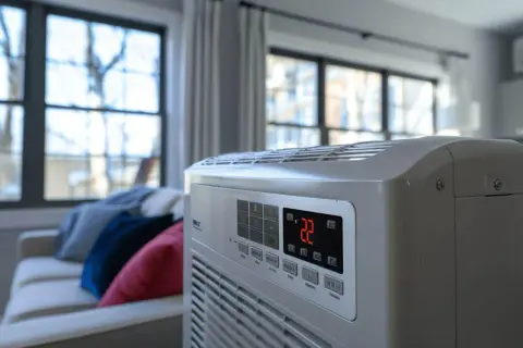 Climatisation réglée à 22 degrés dans un salon confortable.