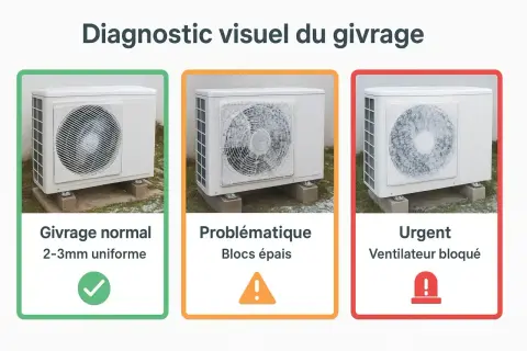 Diagnostic visuel du givrage : une pompe à chaleur givre différemment. Normal, problématique ou urgent, le givrage de votre pompe à chaleur est visible.
