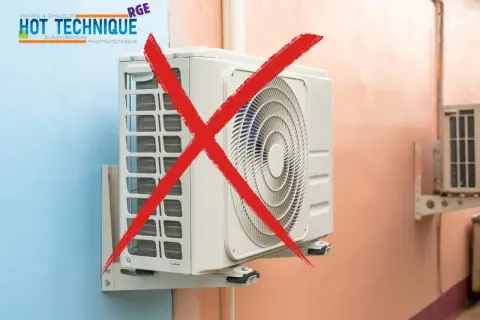 Une pompe à chaleur sans unité extérieure ? Avis : cette image montre une unité extérieure barrée d'un X rouge.