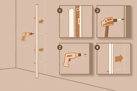 Étapes pour la pose paroi de douche : perçage, fixation et ajustement.